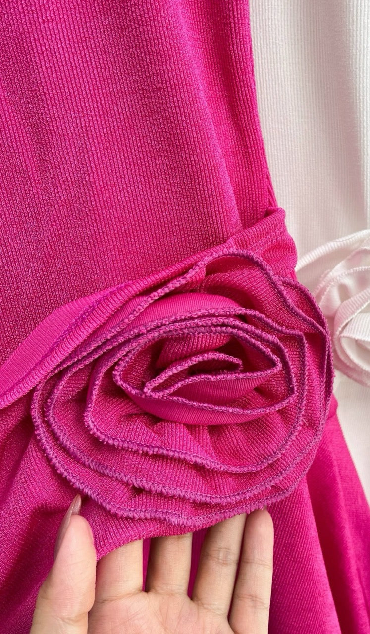Dress pink black rose