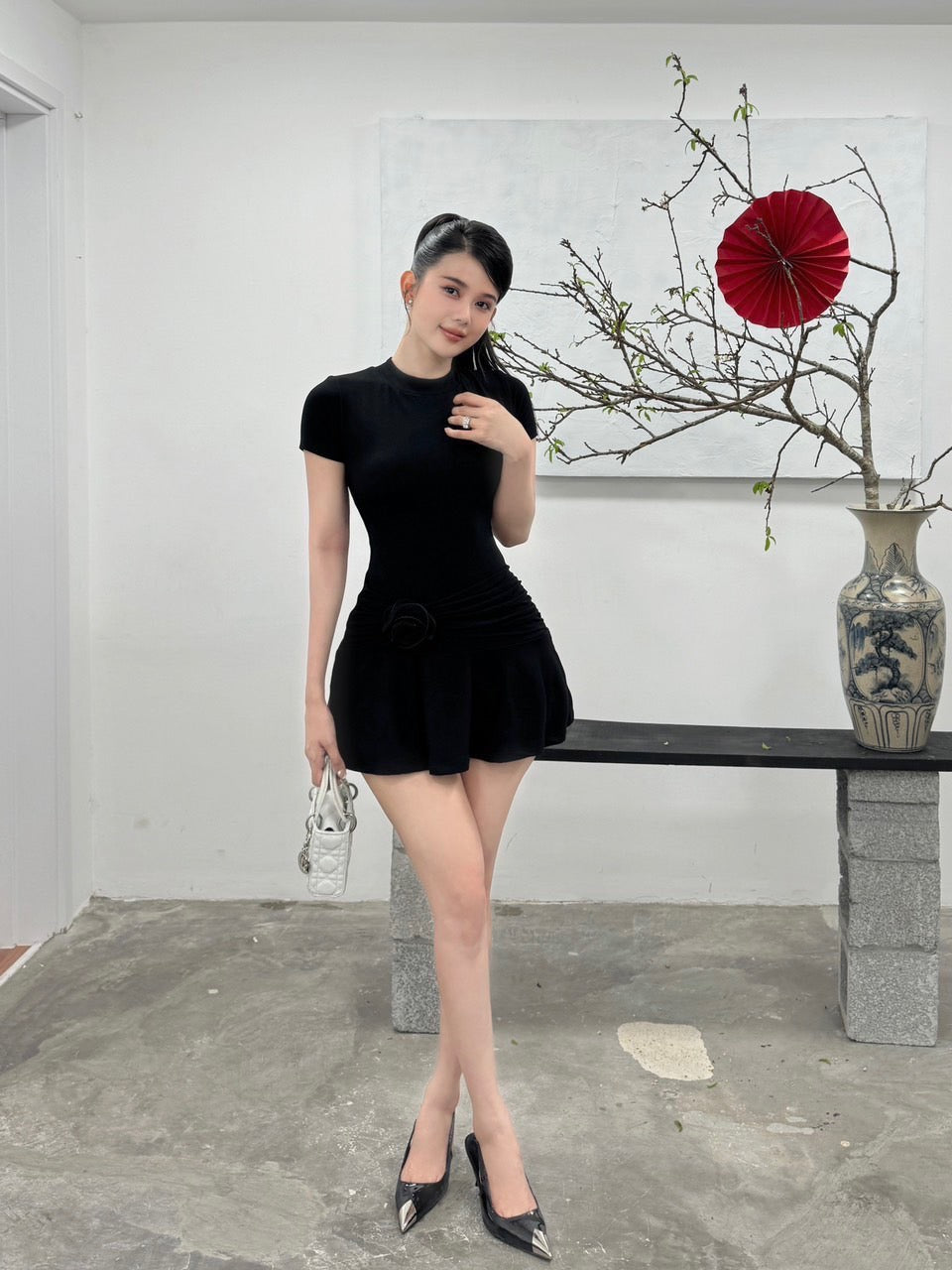 Dress pink black rose