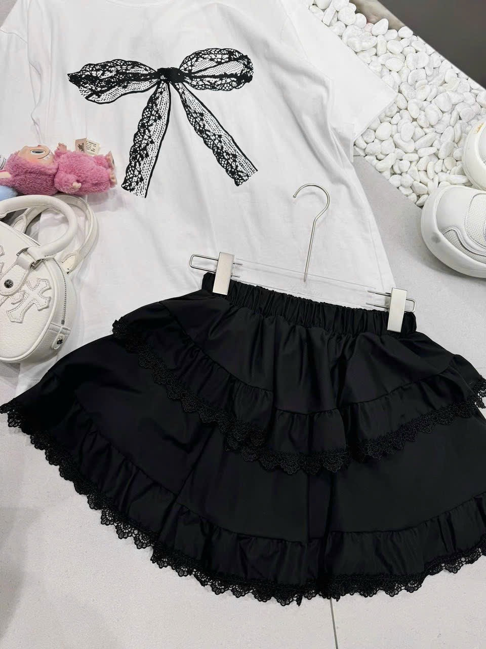 Set bow black skirt