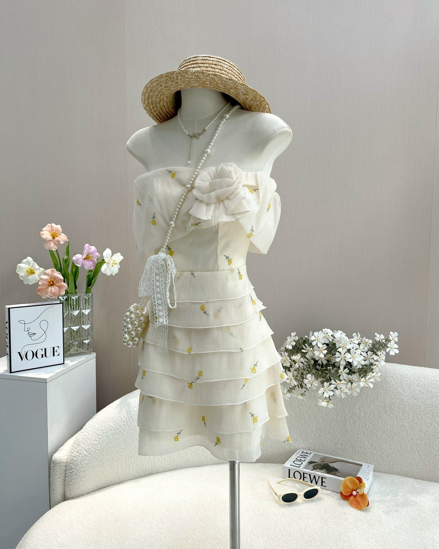 Dress cream pka off shoulder