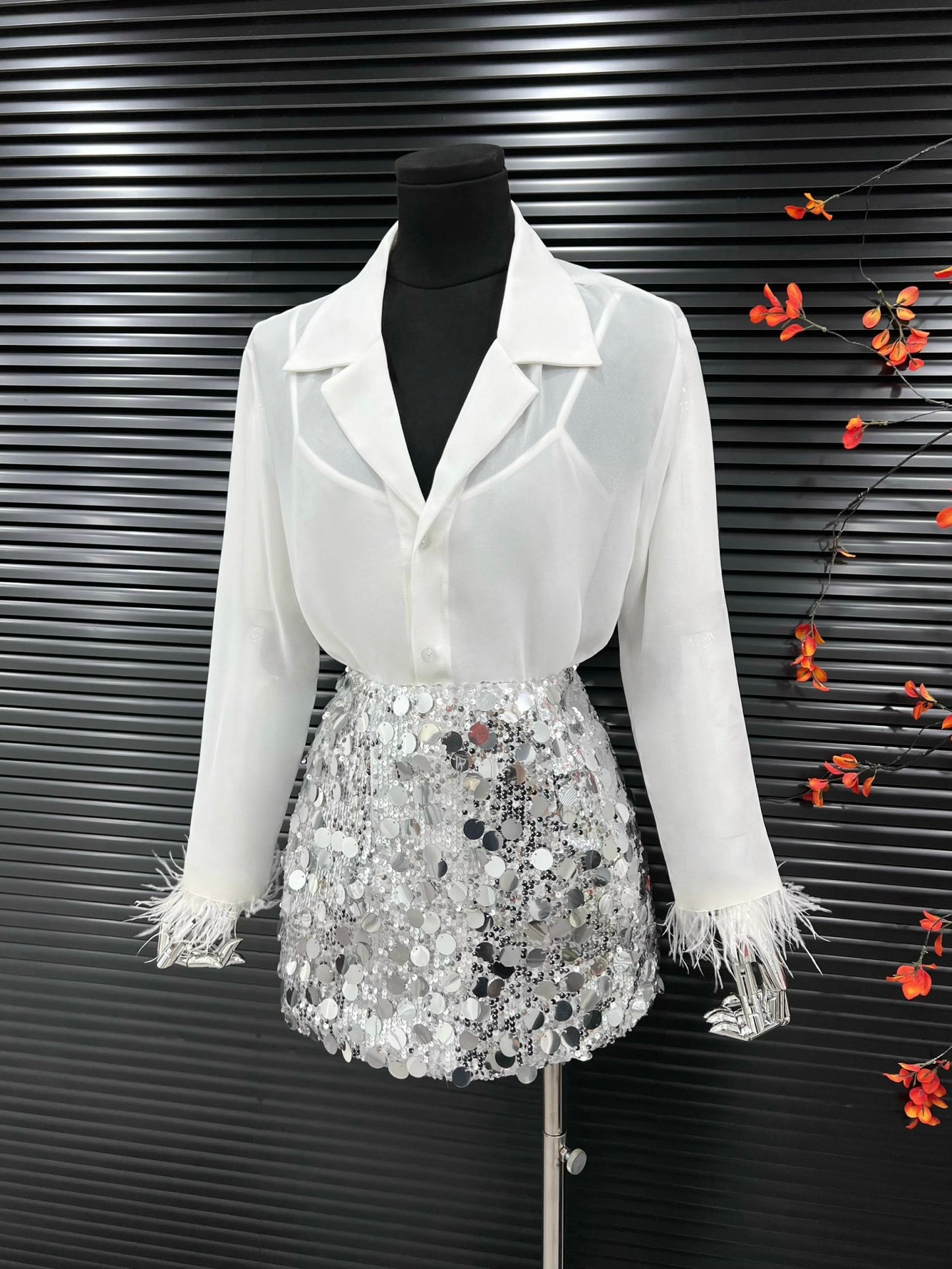 Set bling skirt siliver white