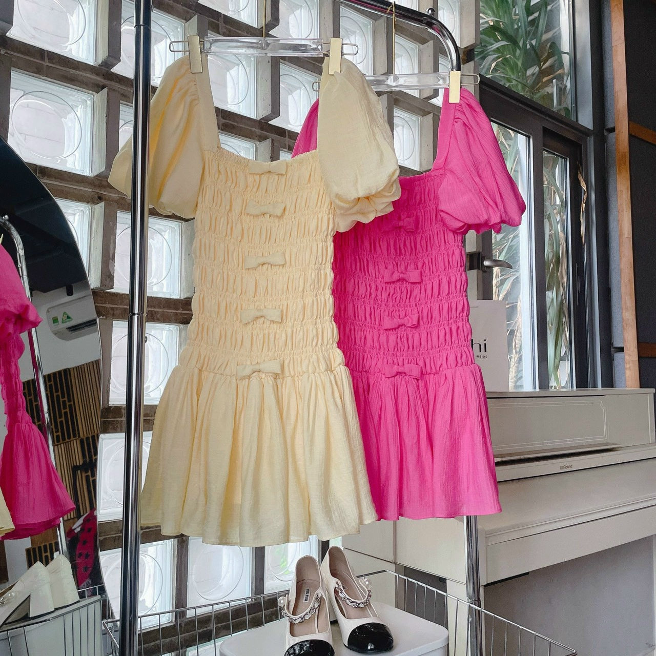 Dress bow yellow pink