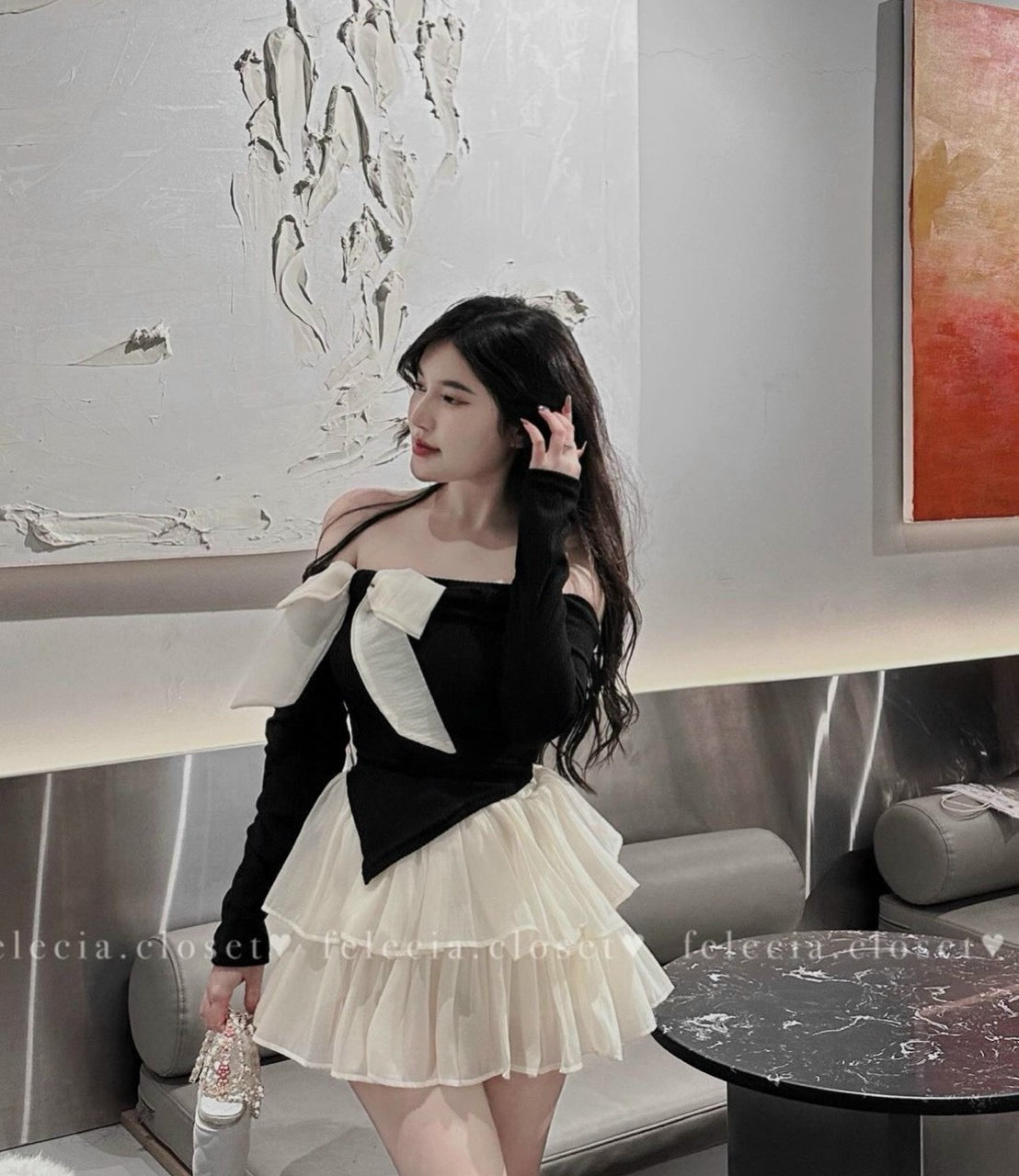 Set bow cream black