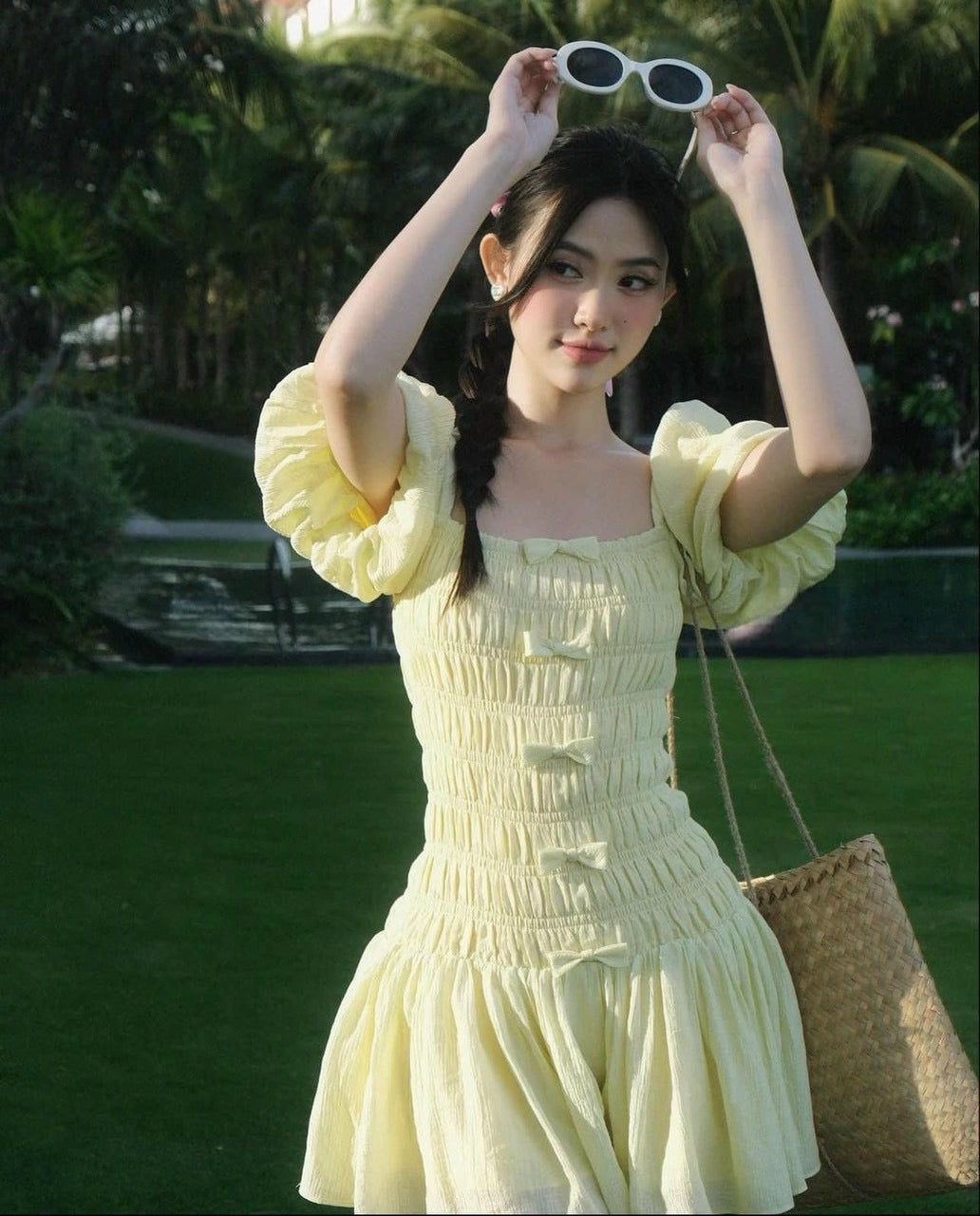 Dress bow yellow pink