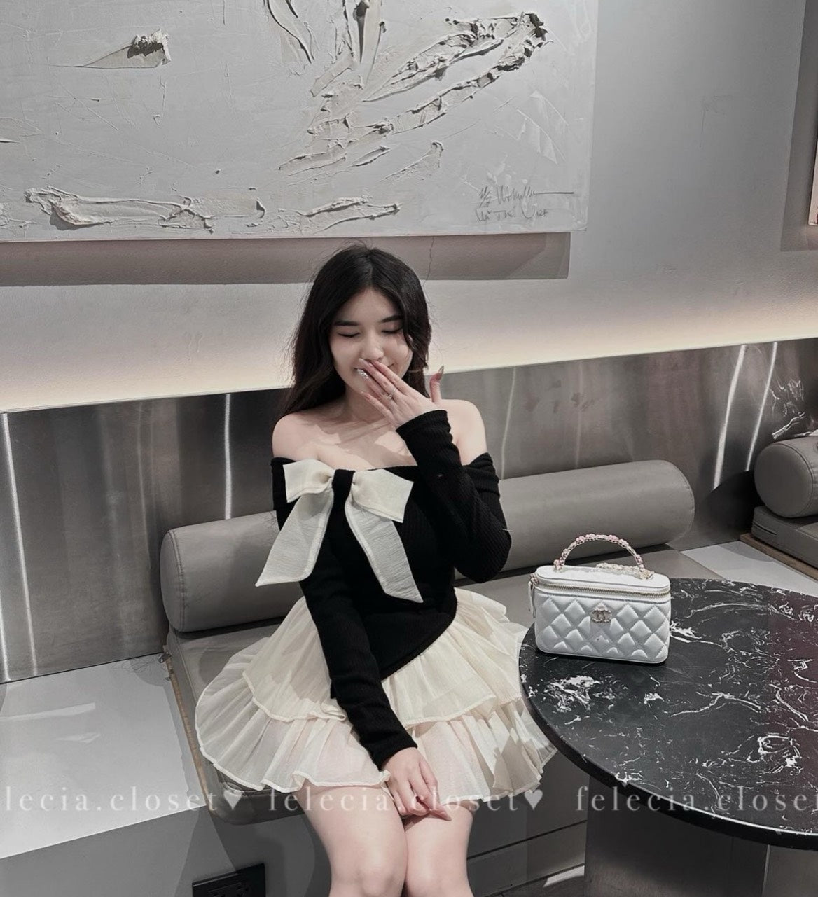 Set black cream bow