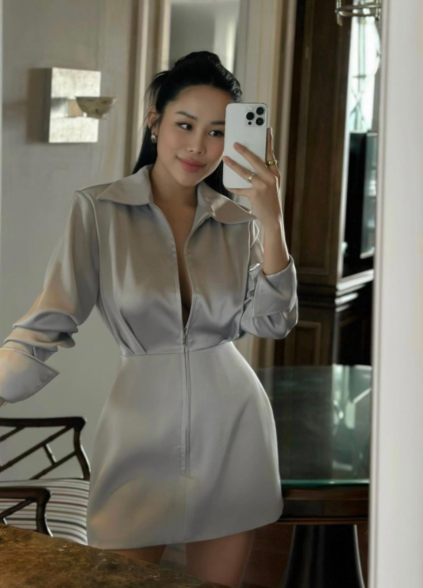 Dress satin black siliver