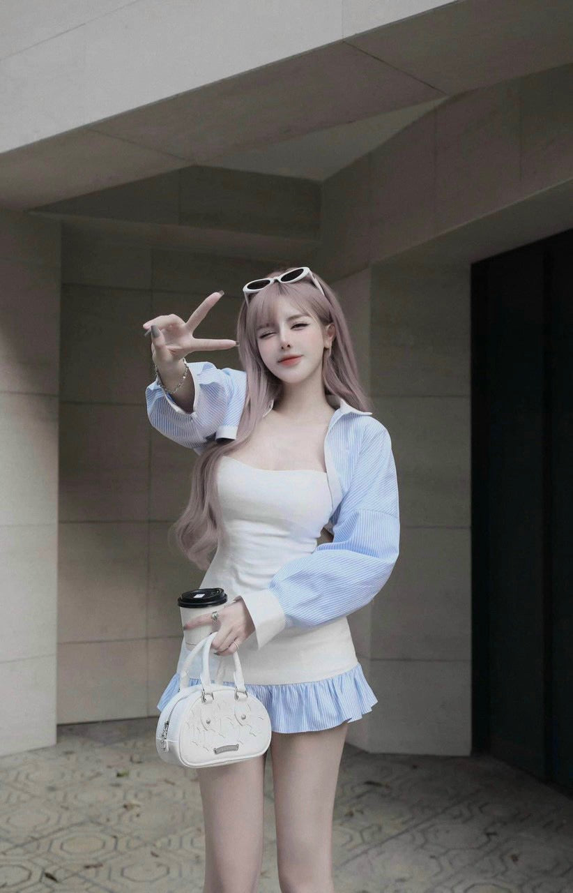Set blue dress with jacket