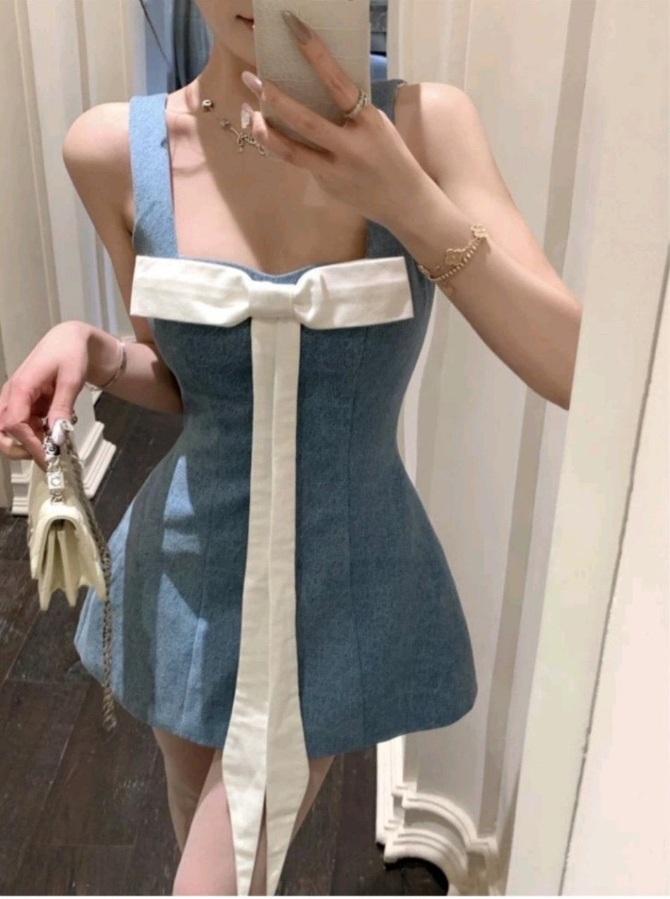 Blue dress with bow whites
