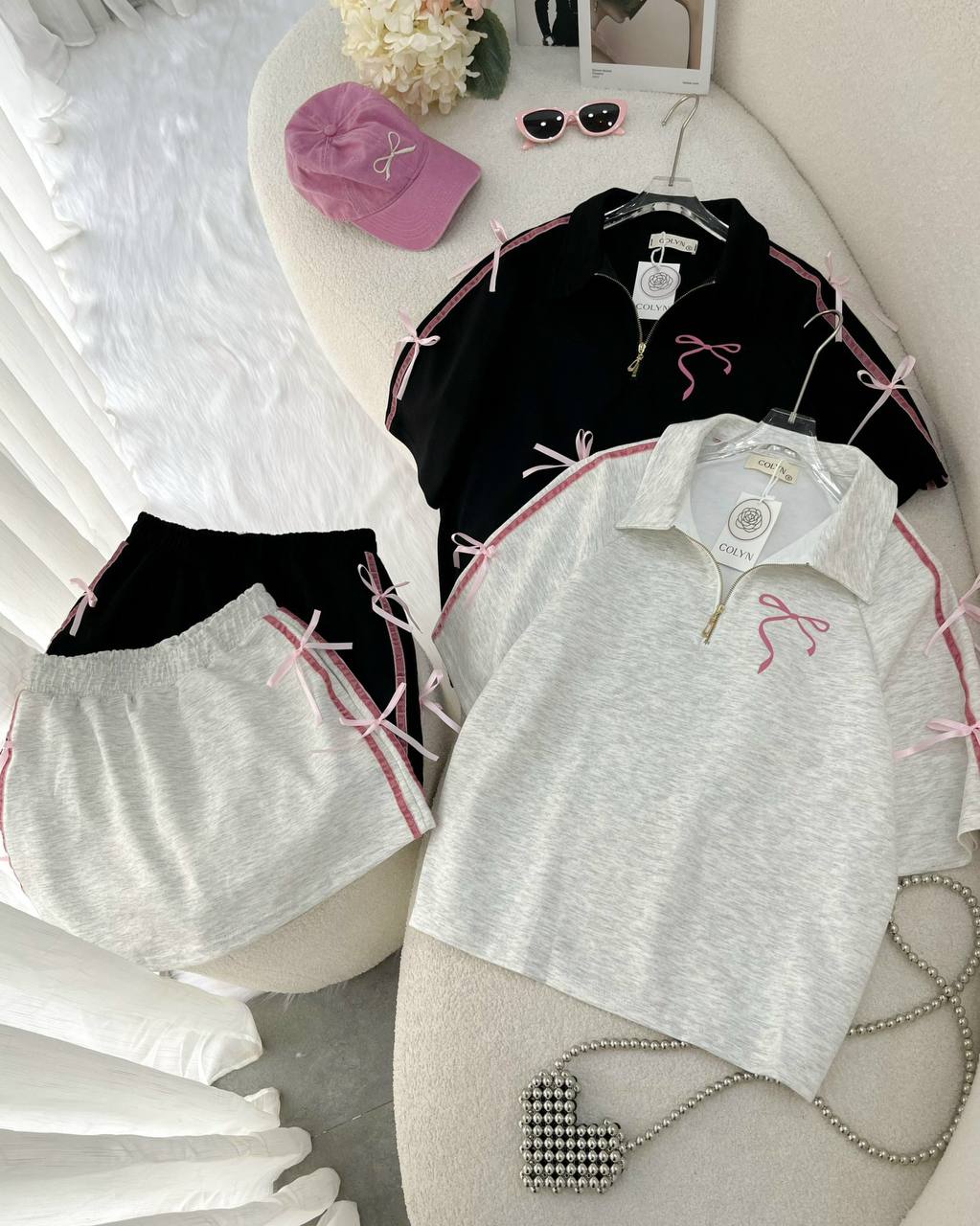 Set bow pink grey black