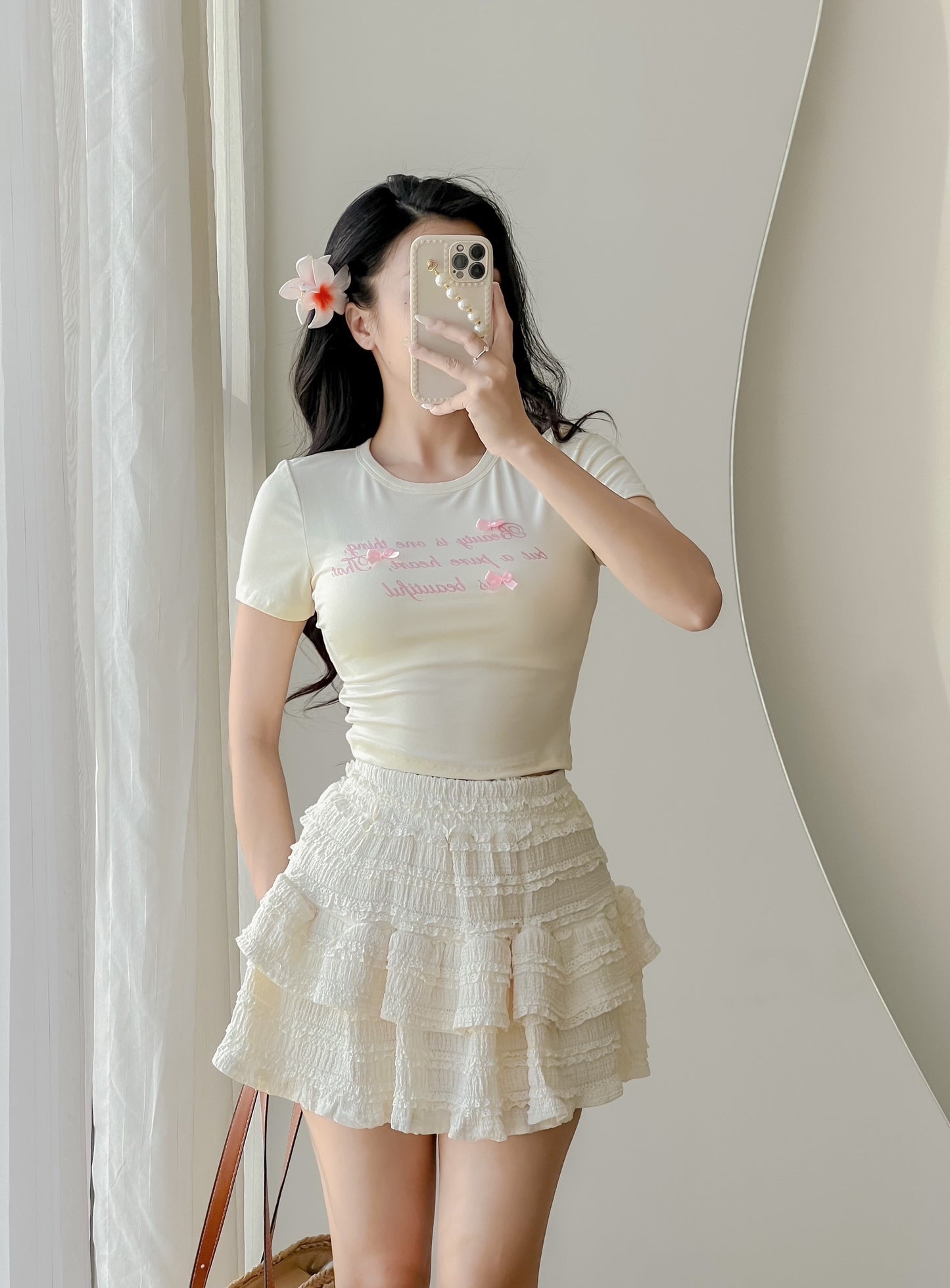 Set bow cute black cream