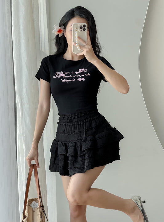 Set bow cute black cream