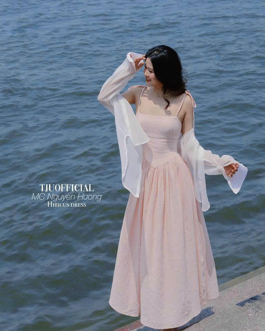 Pink long dress with jecket