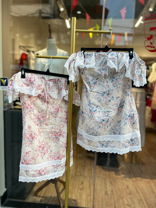 Dress pink blue off shoulder