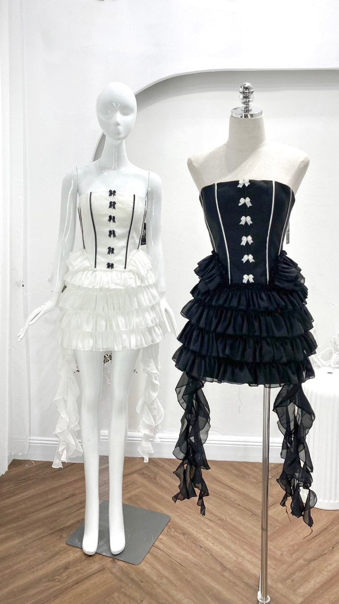 Dress black white bow