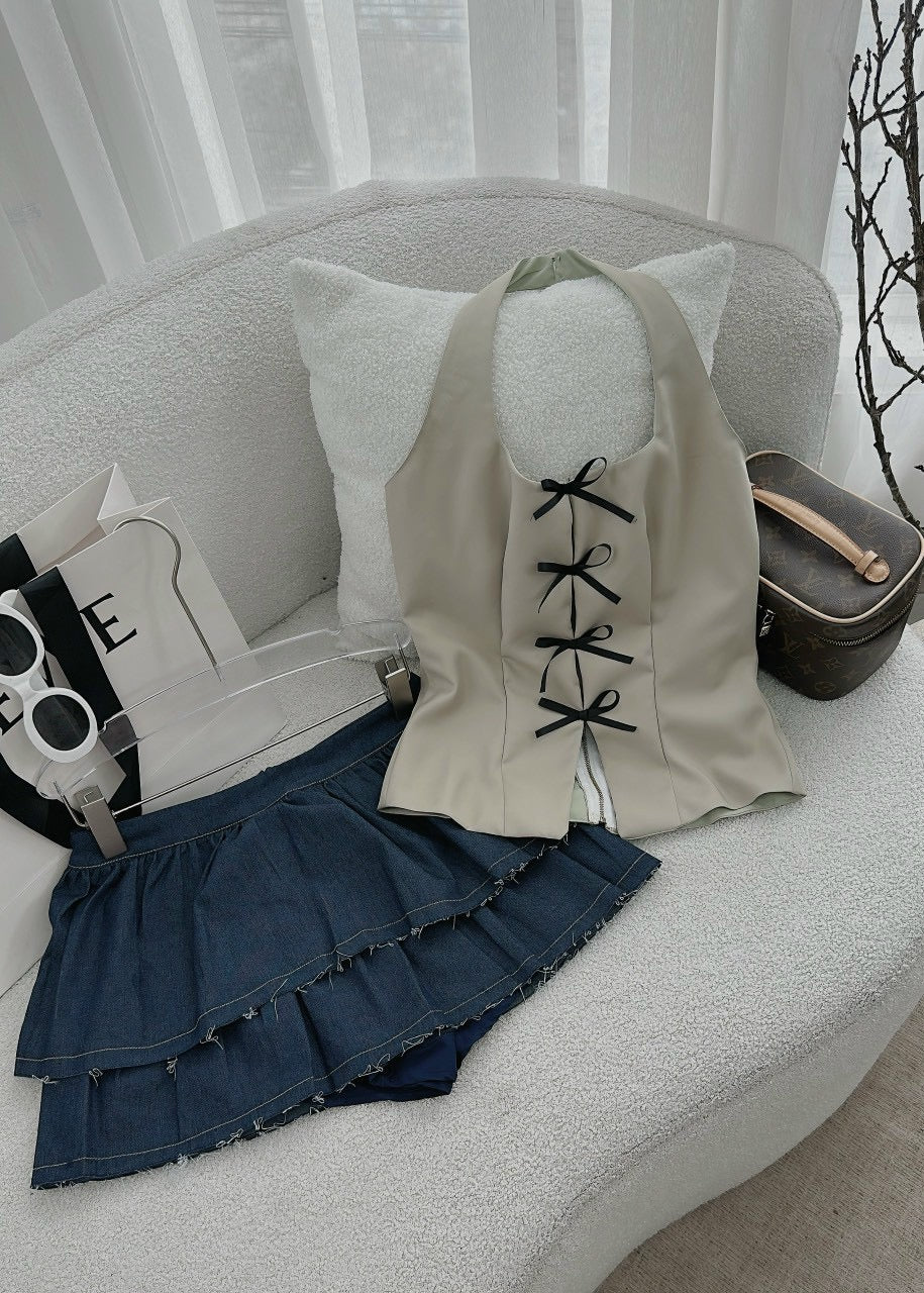 Set bow black skirt jeans