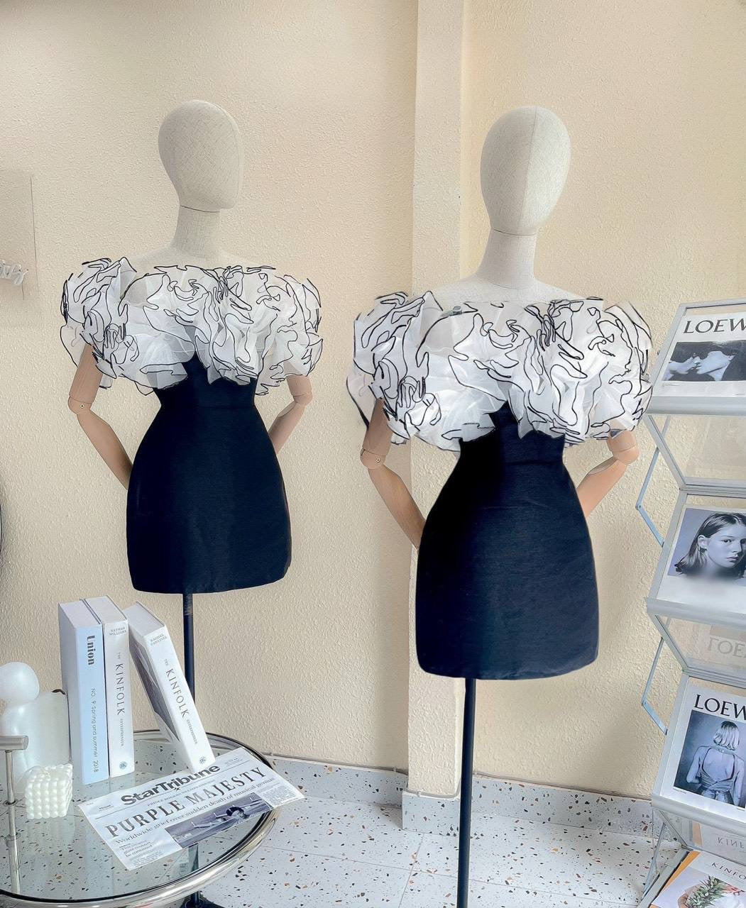 Dress black white shoulder off