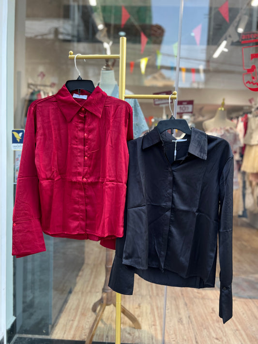 Satin shirt black red