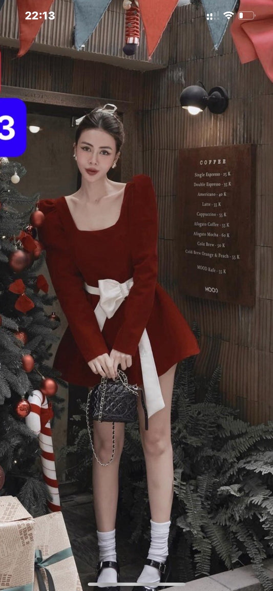 Red dress bow white
