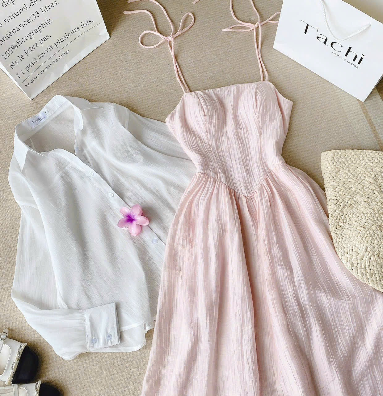 Pink long dress with jecket