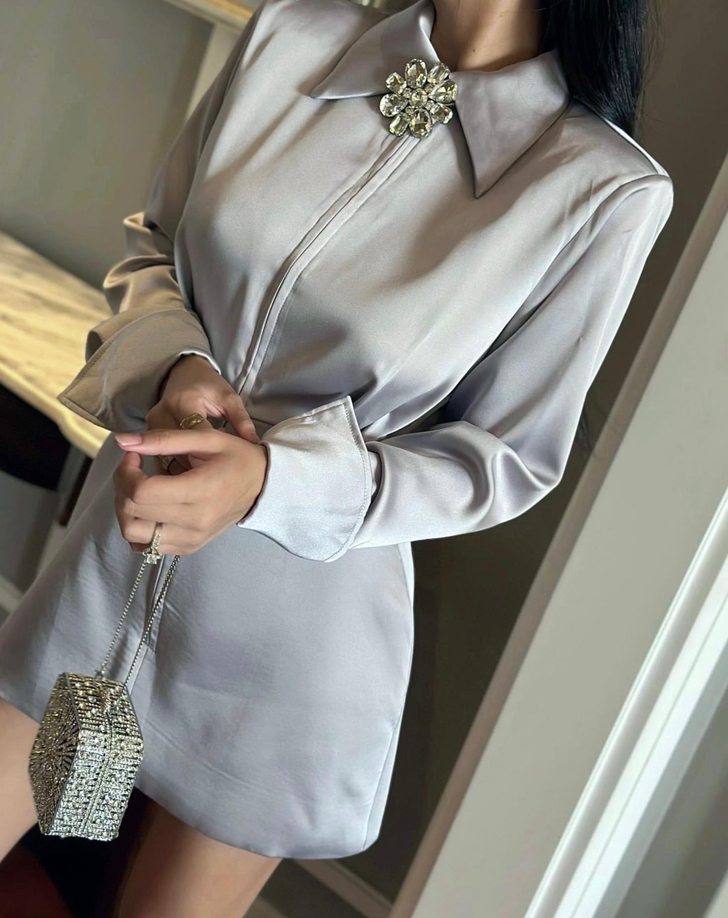 Dress satin black siliver