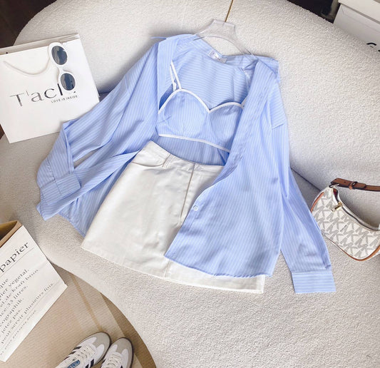 Set 3in1 blue Kala with white skirt