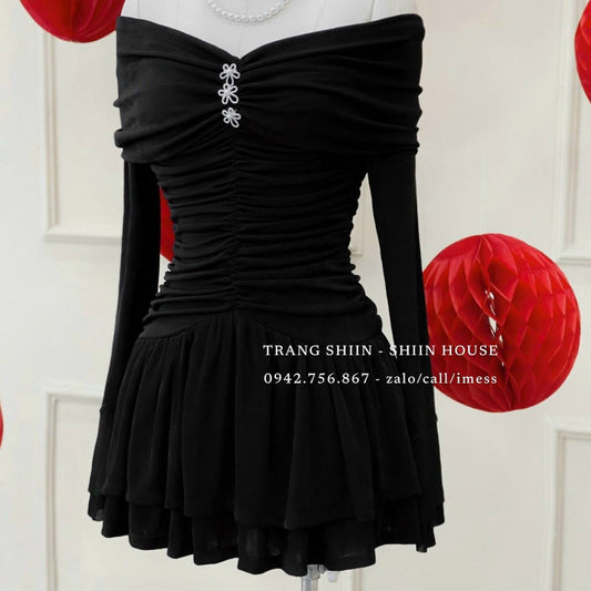 Dress black odd shoulder
