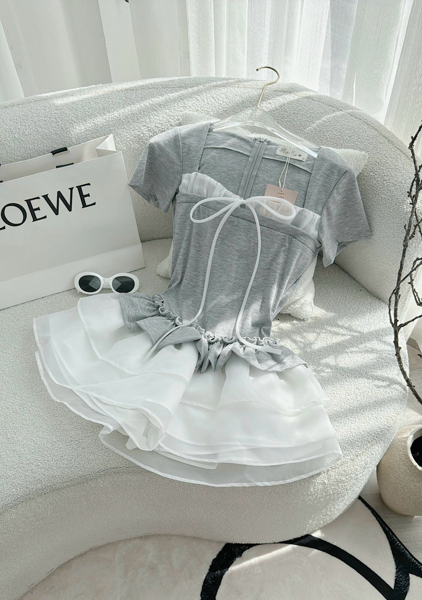 Dress grey bow