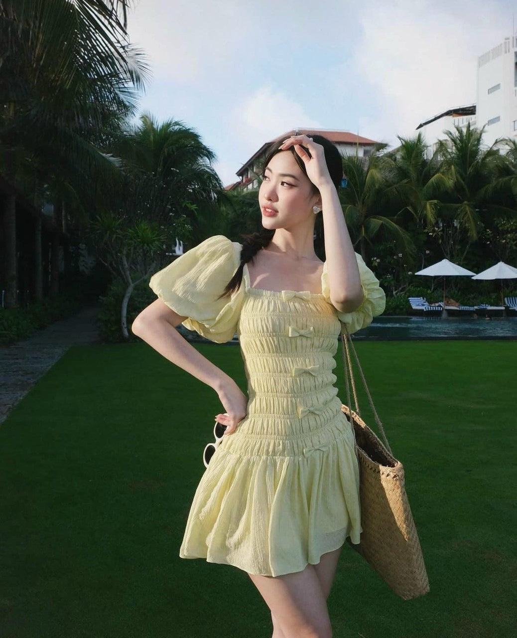 Dress bow yellow pink
